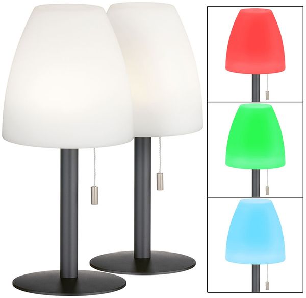 2er Set RGB LED Außen-Tischleuchte, dimmbar, Akku, H 30 cm