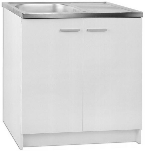 STAMAR Spülenschrank Küchenunterschrank 80 cm Weiß Spüle Armatur Schwarz flexibel 2in1 Unterschrank stehend Edelstahl Spülbecken Wasserhahn Brause Set