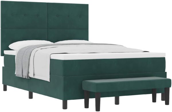 vidaXL Boxspringbett mit Matratze Dunkelgrün 140 x 200 cm Samt 3344519