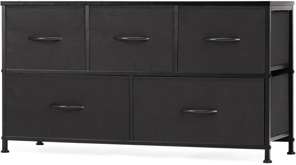 DUMOS Kommode mit Schubladen - kommoden & Sideboards für Schlafzimmer Geeignet, Komodenschrank mit 5 Schubladen, Stoffkommode mit Stabilem Stahlrahmen, Ideal für Schlafzimmer, Wohnzimmer (Schwarz)