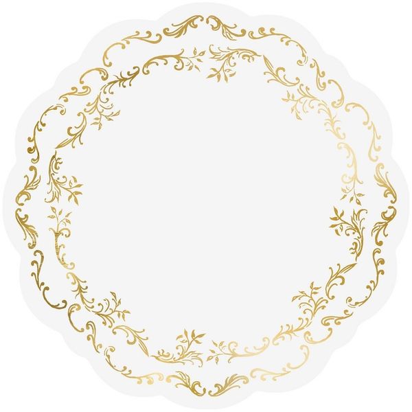 partydeco Platzset, Tischsets aus Papier 35,5cm mit Ornament 6 Stück Weiß Gold