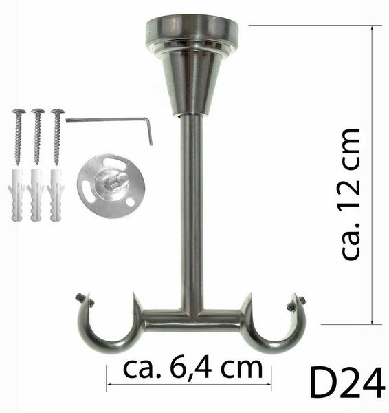 BASIT Gardinenstange Rohr Edelstahloptik 16 mm mit Deckenträgern 120 cm E28, Ø 16 mm, 2-läufig, verschraubt, Metall, D21 120 cm E28 Zylinder