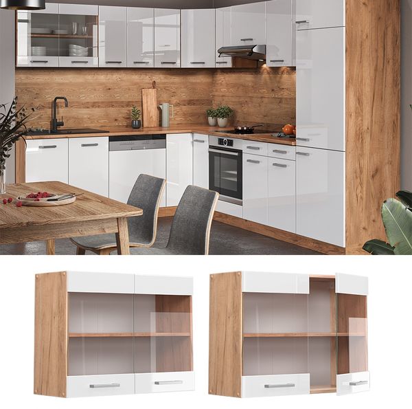 Vicco Küchenschrank Küchenzeile R-Line, Weiß Hochglanz, Hängeglasschrank 80 cm Bild 2