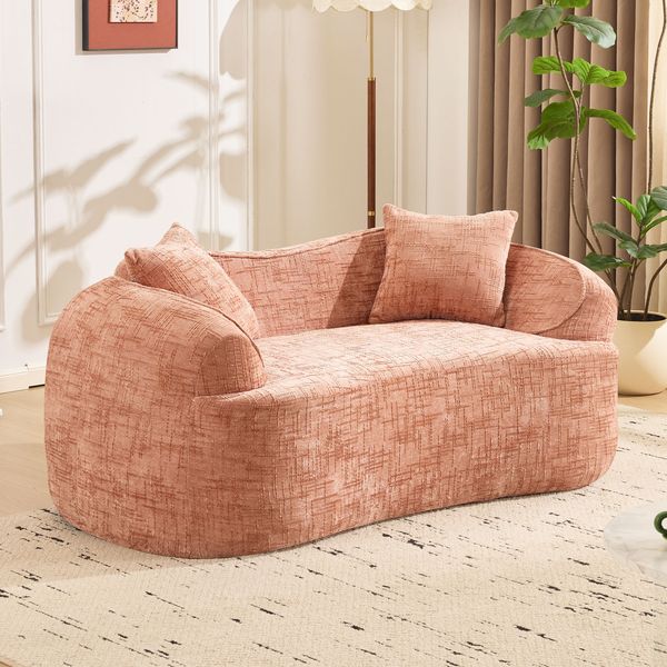 Gebogenes 2-Sitzer Sofa, ergonomisch gepolstert mit Federkern, fertig montiert & pflegeleicht,Rosa