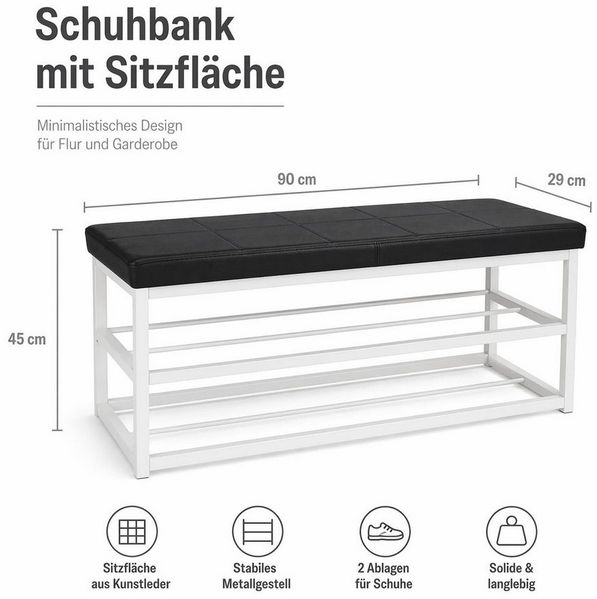 oyajia Schuhbank Schuhregal offener Schuhschrank mit 2 Böden Bank, 90x30x45cm, Schuhregal mit Sitzbank für Flur, Wohnzimmer und Schlafzimmer