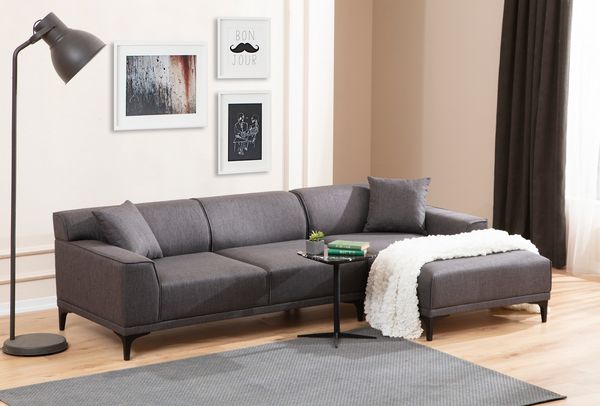 Ecksofa, 'Petra', 77 x 145 x 250, Anthrazit