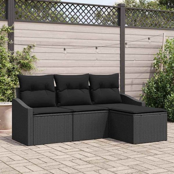 vidaXL Sofa Set mit Kissen mit Speicher 4 pcs Schwarz Poly-Rattan 3355342