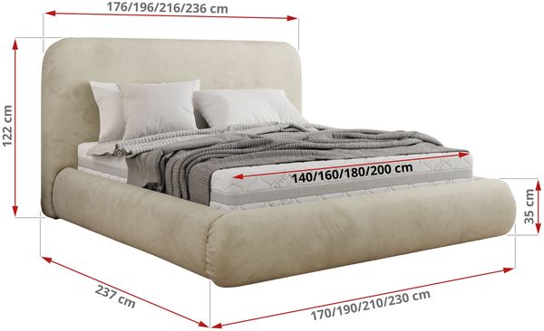 Bett mit Stauraum Polsterbett BENEA CLASSIC, Doppelbett mit Lattenrost Gepolstertes Kopfteil Gasdruckfeder Schlafzimmerbett - 200 x 200 cm - Beige Velvet Bild 7