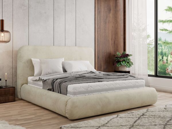 Bett mit Stauraum Polsterbett BENEA CLASSIC, Doppelbett mit Lattenrost Gepolstertes Kopfteil Gasdruckfeder Schlafzimmerbett - 200 x 200 cm - Beige Velvet