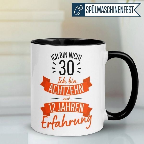 Momentals Tasse 30 Geburtstag Mann – „Nicht 30 – Ich hab Erfahrung“ – Geschenk Männer, Gratis Versand · Links-&Rechtshänder · Spülmaschinenfest