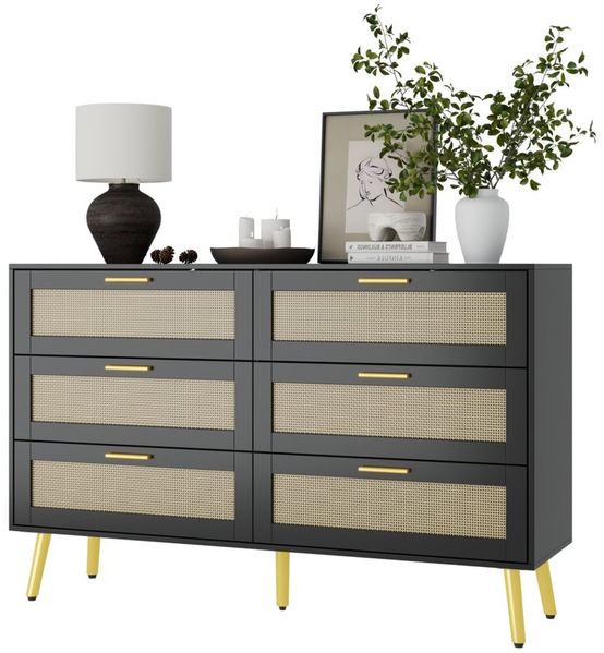 FUFU&GAGA Kommode Kommode mit 6 Schubladen, Schwarz, MDF, 120×34×74,5 cm