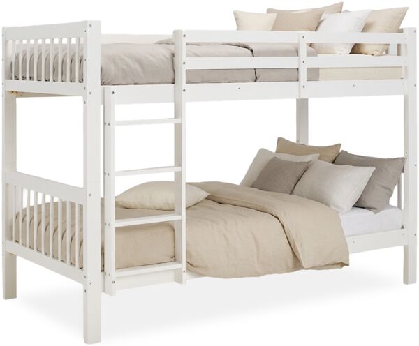 Homestyle4u Etagenbett mit Rausfallschutz, Holz weiß, 90x200