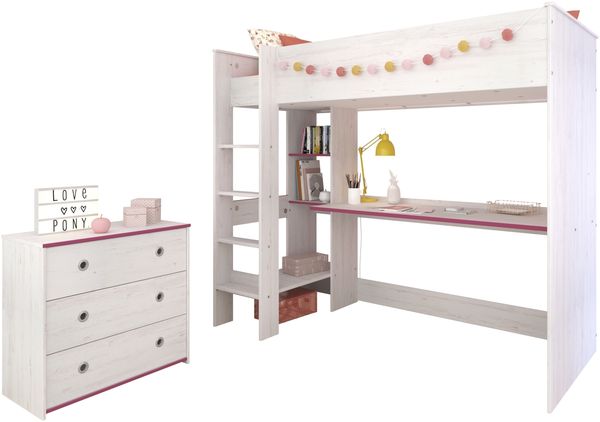 Jugendzimmer-Set >Smoozy 29 Blau / Pink< in Kiefer Weiss (Nachbildung) Bild 5