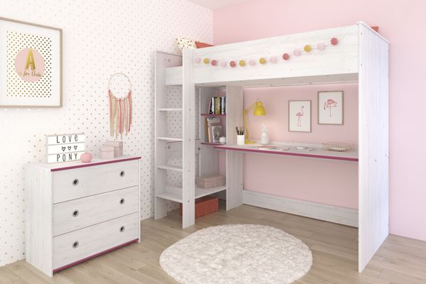 Jugendzimmer-Set >Smoozy 29 Blau / Pink< in Kiefer Weiss (Nachbildung)