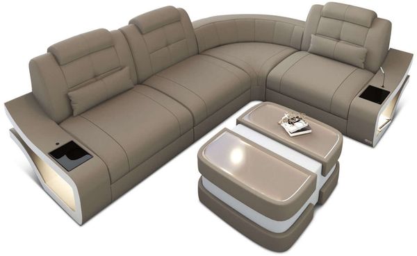 Stoff Ecksofa Elena L Form - Mikrofaserstoff - taupe-weiß - Rechts