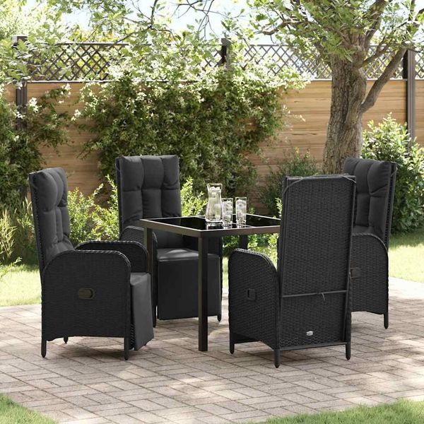 vidaXL Garten Essgruppe mit Kissen 5 pcs Schwarz Poly-Rattan 3380121