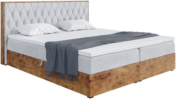 MEBLINI Boxspringbett LOFTY 6 200x220 cm mit Bettkasten - H4/Hellgrau Samt Polsterbett - Doppelbett mit Topper & Taschenfederkern-Matratze Bild 2