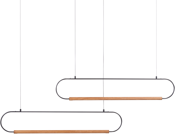 LED-Hängeleuchte 2 flammig Metall schwarz und helles Holz LOGONE