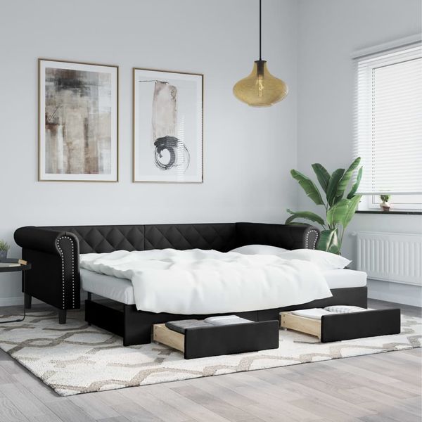 vidaXL Tagesbett Ausziehbar mit Schubladen Schwarz 90x200cm Kunstleder 3197731