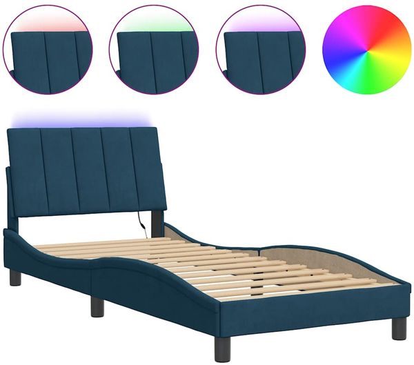 Einzelbettgestell Design für Erwachsene mit LED ohne Matratze Blau 90x190 cm Samt d3491e