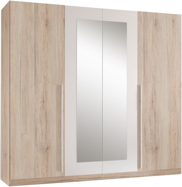 Kleiderschrank >Cano< 5 Böden, 1 Stange, San Remo Eiche hell / Weiß - 228x213x62 (BxHxT)
