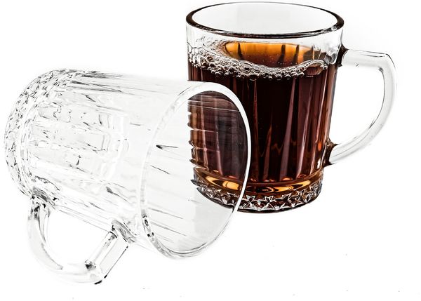 6er Gläser-Set mit Henkel, Tee- Kaffeegläser mit Riffle-Design 240 ml