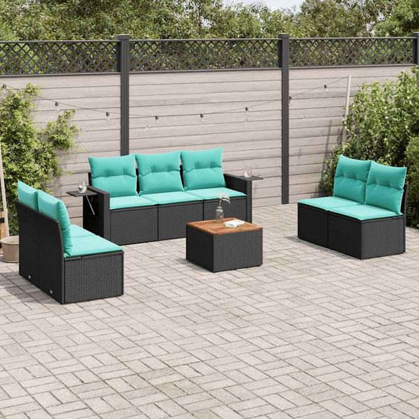vidaXL 8-teiliges Gartensofa-Set mit Kissen, schwarzes Polyrattan 3224517