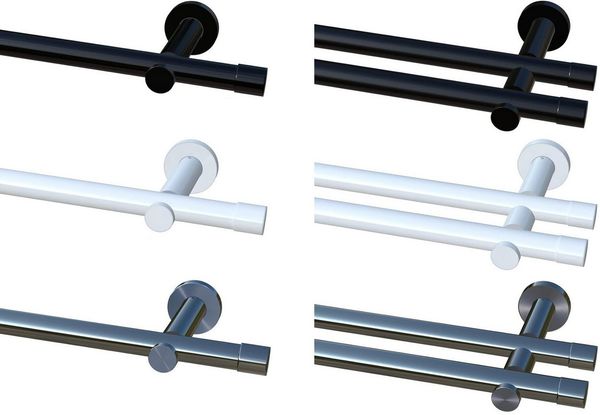 Garduna Gardinenstange Ø 20mm / 1- oder 2-Lauf, 1-läufig, kürzbar, Metall, 2-lauf 1-lauf, Gardinenstange komplett, hochwertig, Fixmaß, 20mm