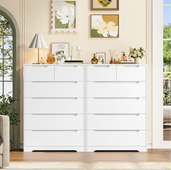 HOMECHO Kommode (2 St), mit 6 schubladen, Sideboard Highboard mit Viel Stauraum, Weiß