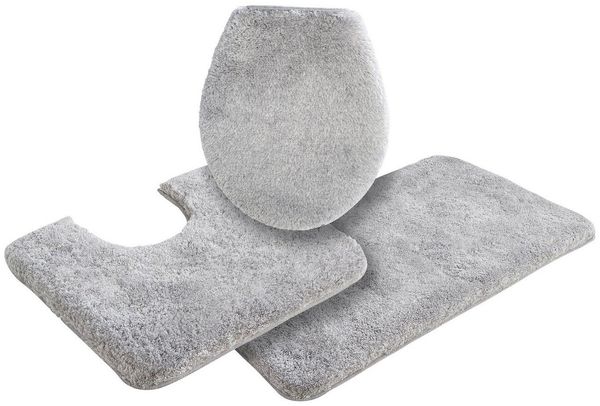 Grund Badematte Melos, Badvorleger, Badezimmer Teppich, sehr weich, Höhe 27 mm, rutschhemmend beschichtet, fußbodenheizungsgeeignet, Kunstfaser, rechteckig, 3-tlg. Stand-WC Set, melierte Optik, sehr weicher Flor, Melange-Effekt, Made in Europe