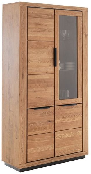 Massivart® Vitrine GRENO Vitrinenschrank mit Glastür / Massivholz Wildeiche geölt 3 Türen / 2 Glas- und 4 Einlegeböden / Metallgriffe
