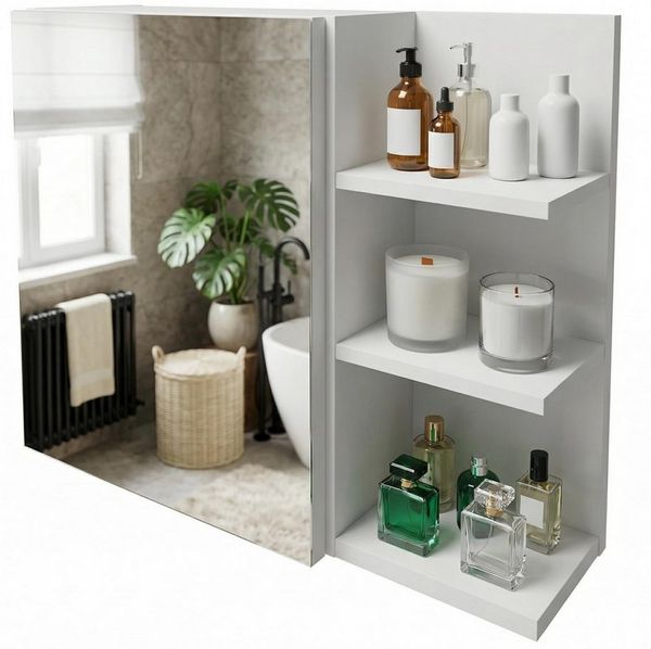 TREND WERK Spiegelschrank Badezimmer mit Ablage & Stauraum (59×16×50 cm Hängender Badezimmerschrank zur Wandmontage mit Regal) – modern & pflegeleicht