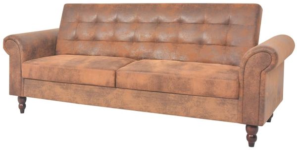 vidaXL 2-Sitzer Schlafsofa mit Armlehnen Künstliches Wildleder Braun 245584