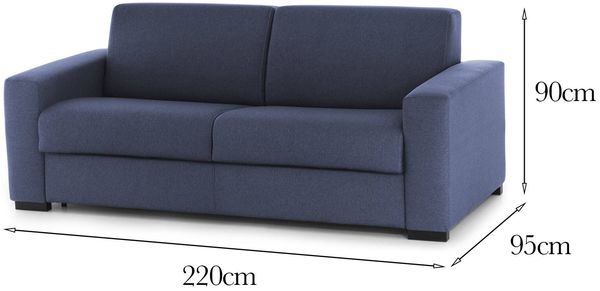 Dmora 3-Sitzer festes Sofa Ayta, Wohnzimmersofa aus gepolstertem Stoff, mit Standardarmlehnen, 100 % Made in Italy, 220 x 95 x 90 cm, Blau Bild 3