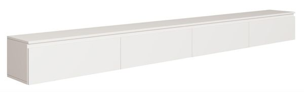 Selsey TV Lowboard Hängend 300 cm Weiß 4 Fächer mit Klappfronten Elegantes Design für Moderne Wohnzimmer Spanplatte 16 mm Stauraum für Elektronik Ideal für Saugroboter