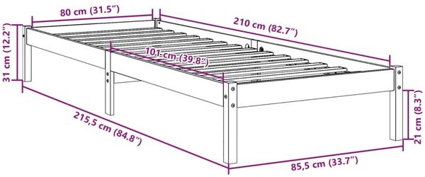 vidaXL Massivholzbett Extra Lang ohne Matratze 80x210 cm Kiefernholz 852400 Bild 9