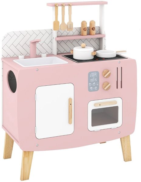 Holz Kinderküche mit Kochgeschirr Holz Spielküche mit Herd & Spüle Küchen Spielset Rosa