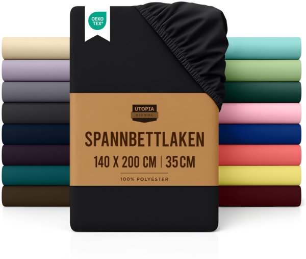 Utopia Bedding - Spannbettlaken 140x200 cm - Schwarz - Oeko-Tex Zertifiziertes Gebürstete Polyester-Mikrofaser Spannbetttuch - 35 cm Tiefe Tasche