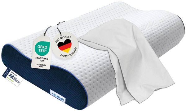 casimum Nackenstützkissen Orthopädisches Nackenkissen ERGO VARIO, 60x30cm, höhenverstellbar, Füllung: Memory Foam (Memory Schaum), Bezug: Weiß, Seitenschläfer, Rückenschläfer, ergonomisches Nackenkissen, orthopädisches Kissen