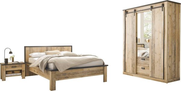 Home affaire Schlafzimmer-Set SHERWOOD, (4-tlg), Liegefläche 140x200cm, Schrank 3-trg. 162cm breit