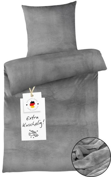 Carpe Sonno Bettwäsche Cashmere-Touch Bettwäsche 155x220 cm aus 100% Polyester, Microfaser-Fleece, 2 teilig, Warme kuschelige einfarbige Bettwäsche Dunkelgrau Grün