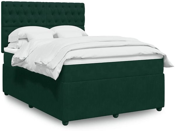 vidaXL Boxspringbett mit Matratze Dunkelgrün 140x200 cm Samt 3294667