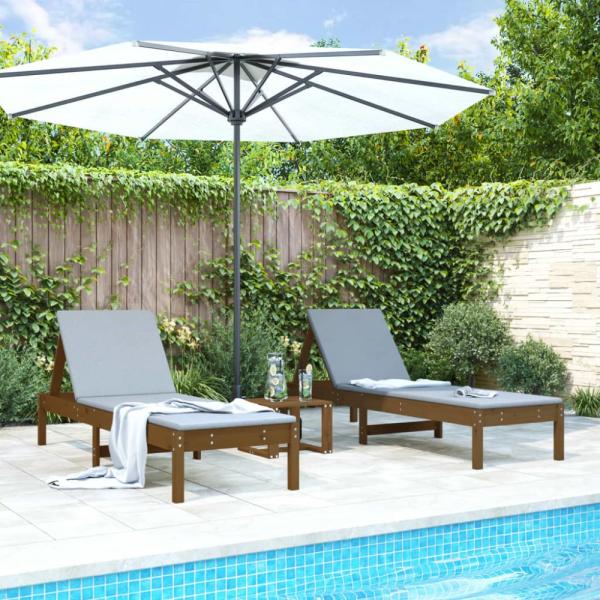 vidaXL Sonnenliegen 2 Stk. mit Tisch Honigbraun Massivholz Kiefer 3157682