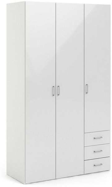Dmora Kleiderschrank 3 Türen Aquilone, Schlafzimmermöbel, Schrank, Garderobe, 116x50 h200 cm, Glänzendes Weiß