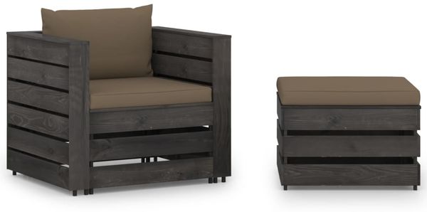vidaXL 2-tlg. Garten-Lounge-Set mit Kissen Grau Imprägniertes Holz 3068152