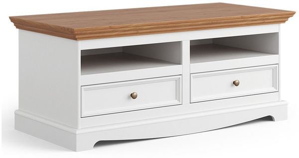 Lomadox Lowboard BORMIO-163, Massivholz, weiß mit Eiche, 111 cm breit