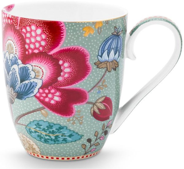 PiP Studio Becher Blooming Tales Fantasy Blue Henkelbecher XL 0,45l, Porzellan