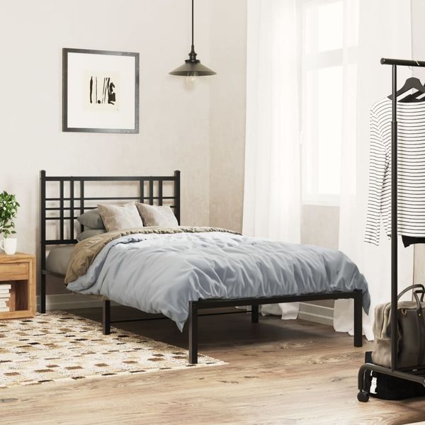 vidaXL Bettgestell mit Kopfteil Metall Schwarz 90x190 cm 376316