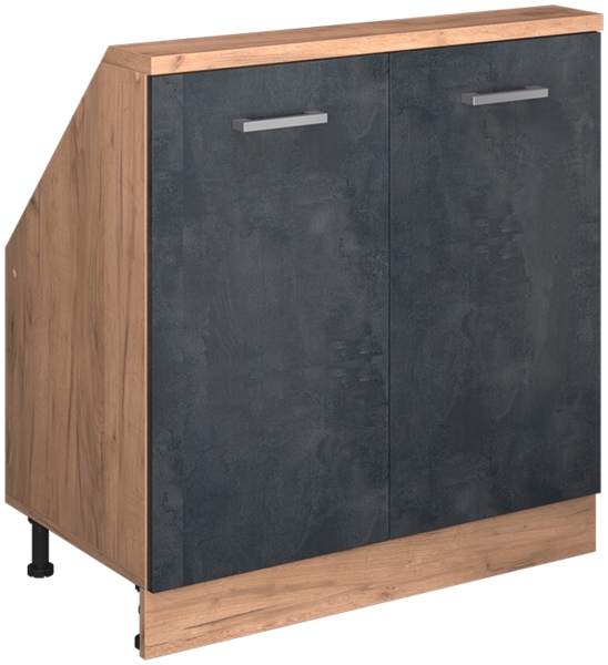 Küchenschrank für Dachschrägen R-Line Schwarz Beton 80 cm mit 2 Türen Vicco
