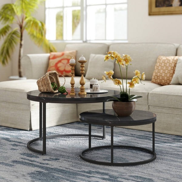 HAUSS SPOLE Couchtisch rund 2er-Satztisch Beistelltisch stapelbarer Sofatisch mit Bodenschutz (2-St)